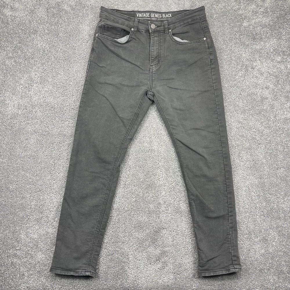 Vintage Genes Black Jeans Mens 32x30 Slim Fit Grey Stetch Denim VGB